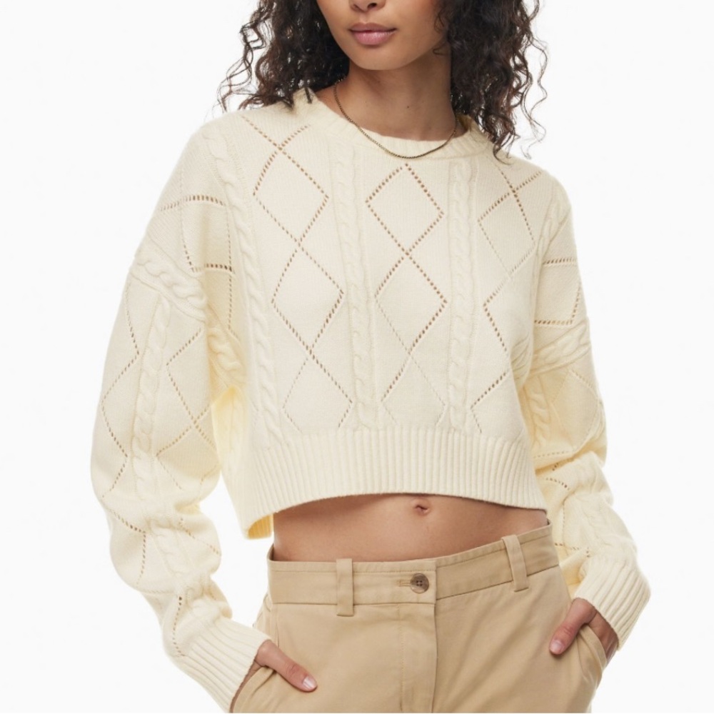 Aritzia Sunday Best Peggy Cropped Sweater | NWOT | Whisper White | Size M